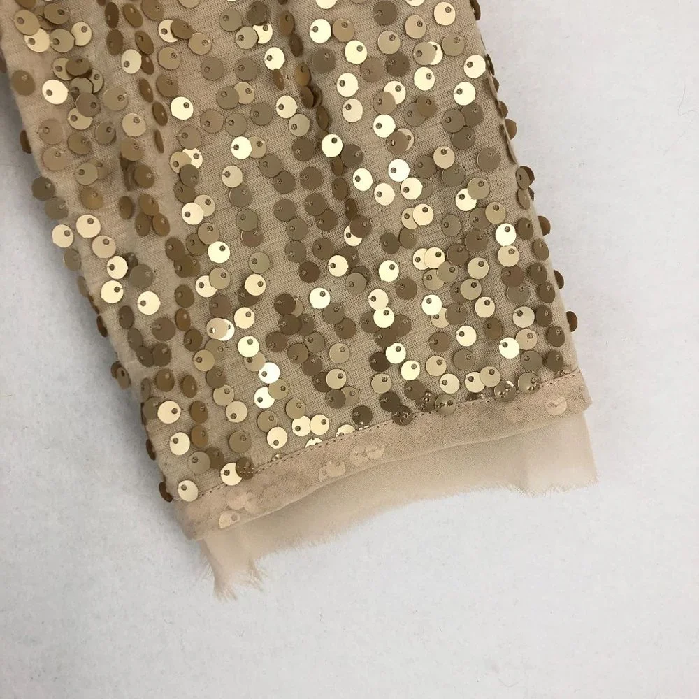 Alythea Women's Size Small Beige Gold Sequin 3/4 Sleeve Open Front Crop Jacket - Picture 3 of 8